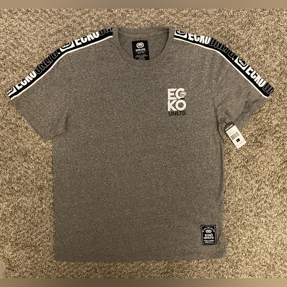48$ NWT Ecko Unltd Men’s Gray Marled And White Short Sleeve Logo T-Shirt Size L